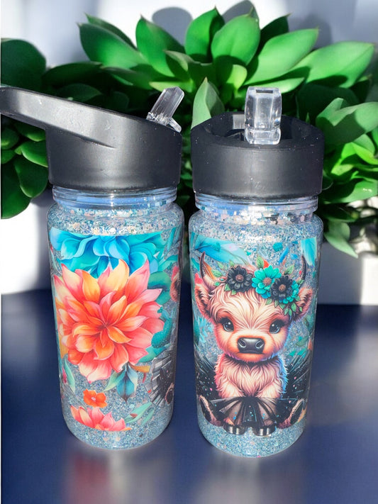 Highland cow kids water bottle