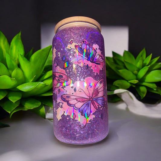 16oz Glass Holograpic Butterfly